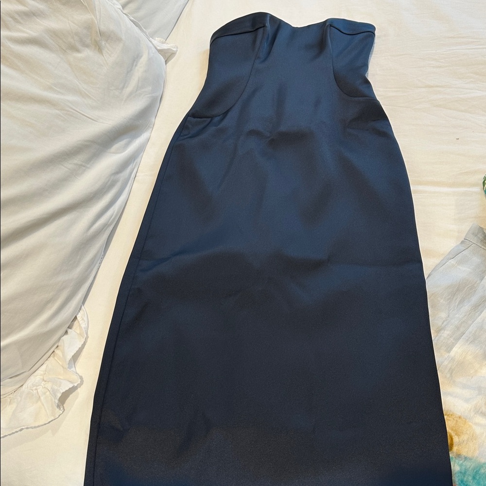 Zara satin effect strapless dress in blue size S 1758/622/407 - Picture 3 of 3